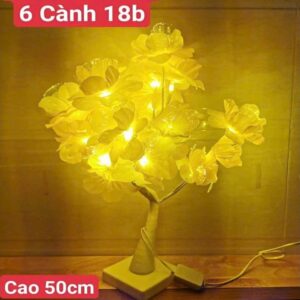chậu hoa mai đèn led trang trí tết màu vàng cao 50cm