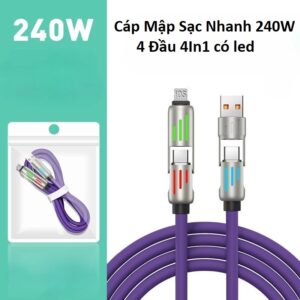 Cáp Mập Sạc Nhanh 240W 4 Đầu 4In1 có led