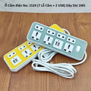 Ổ Cắm điện No: 1524 (7 Lỗ Cắm + 2 USB) Dây Dài 1M5