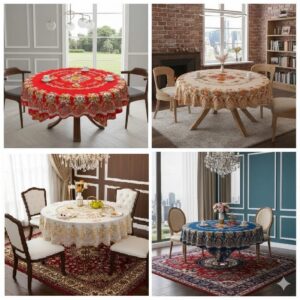 Khăn Trải bàn tròn hoạ tiết 3D sang trọng 150cm