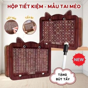 Hộp gỗ đựng tiền tiết kiệm kèm bút tẩy tạo lập tự lắp hình mèo