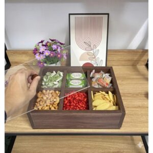 Khay/ Hộp Đựng Mứt Tết Bánh Kẹo Bằng Gồ 6 Ngăn