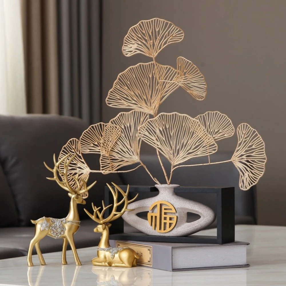 Cành lá rẻ quạt vàng kim trang trí