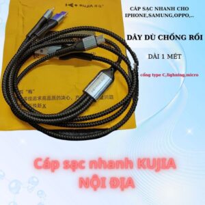 Cáp sạc 3 đầu Kujia dây dù