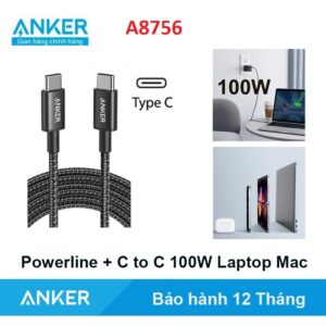 Cáp sạc nhanh 100W Anker A8756 (2 đầu type-c) 1M. VN