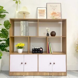 Kệ Gỗ Sách 5 ngăn 2 tủ cánh (C100 x N100 x S24cm). Hàng đặt trong ngày