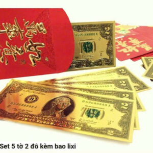 Set 5 Tiền Mạ Vàng 2 USD 1 Mặt (Kèm Bao Lì Xì)