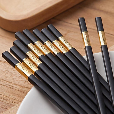 Bộ 10 đôi đũa hợp kim đầu bọc vàng cao cấp - không mốc - đầu gấp nhám bám cực tốt | Tiki