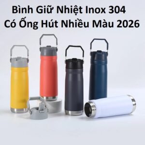 Bình Giữ Nhiệt Inox 304 Có Ống Hút Nhiều Màu 2026. CTT075