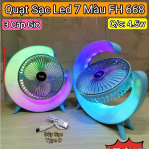 Quạt Sạc Tích Điện Xoay 180 độ FH-668 Led 7 Màu