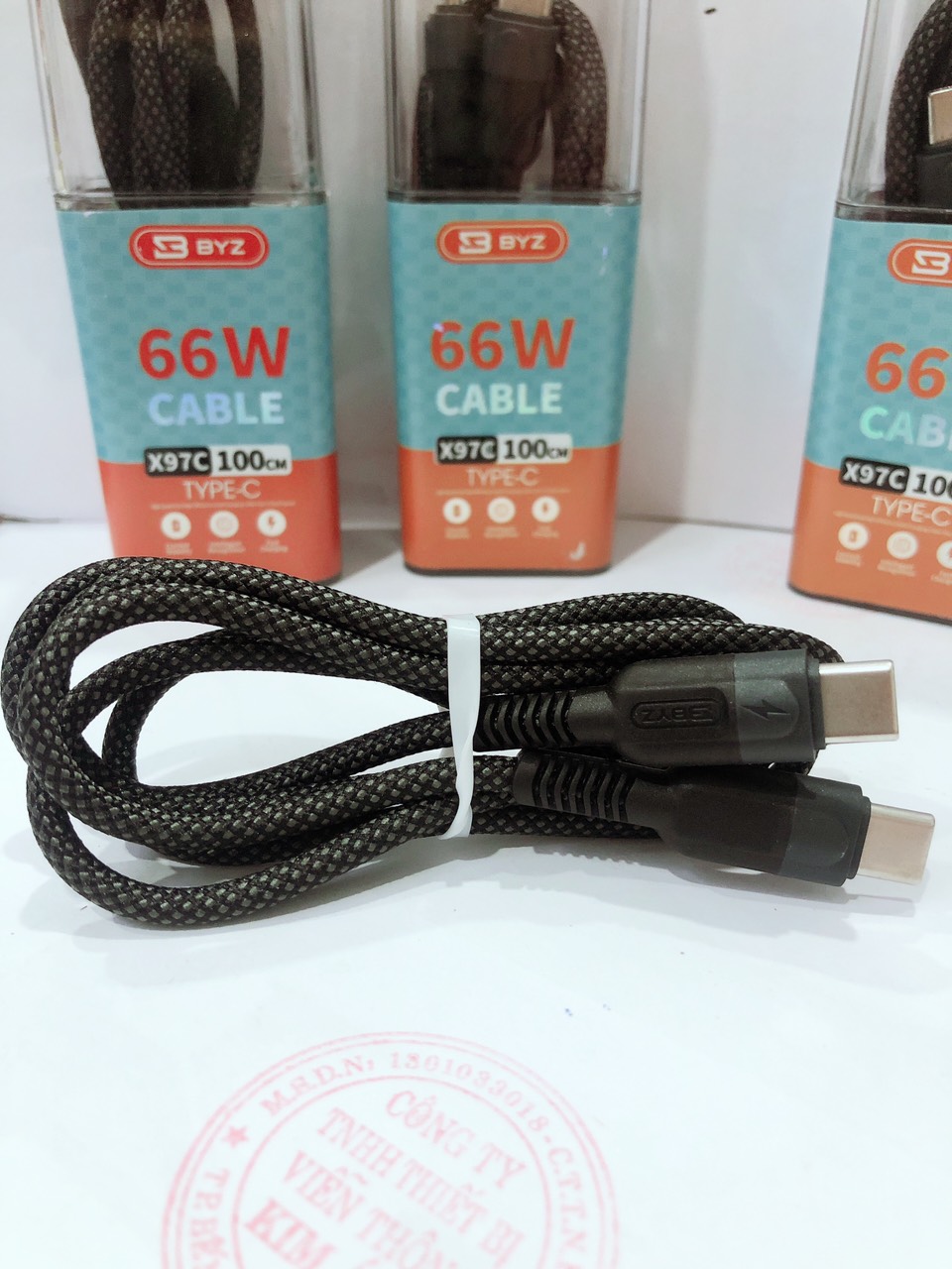 Dây sạc nhanh BYZ X97PD công suất 66W, chân cắm Type C ra Type C, dây vải  dù chắc chắn và chống rối, Hàng chính hãng