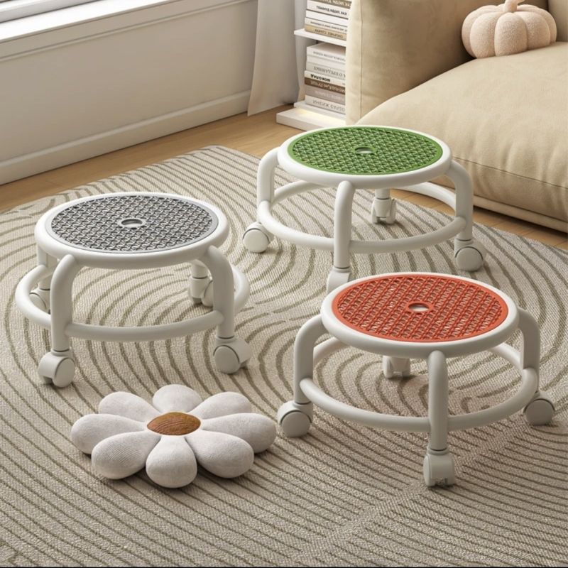 Ghế Đẩu Tròn Cán Thấp Có Bánh Xe