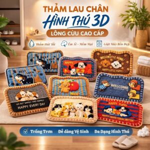Thảm Lau Chân 3D Hình Thú (Dạng Lông Cừu)