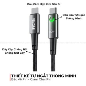 Cáp sạc nhanh 65W đèn tự ngắt WECOME WDC-129 (2 đầu type-c). VN