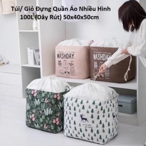 Túi/ Giỏ Đựng Quần Áo Nhiều Hình 100L (Dây Rút) 50x40x50cm