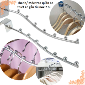 Thanh/ Móc treo quần áo thiết kế gắn tủ inox 7 bi