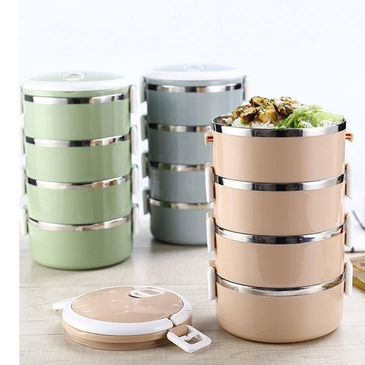 Giảm giá Hộp đựng cơm giữ nhiệt lúa mạch 4 tầng, cặp lồng 4 tầng inox 304 giữ nhiệt lâu - BeeCost