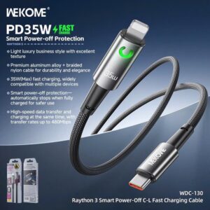 Cáp sạc nhanh 35W đèn tự ngắt WECOME WDC-130 C-L (type-c ra Lightning). VN