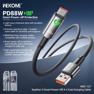 Cáp sạc nhanh 88W đèn tự ngắt WECOME WDC-127 A-C (USB ra Type-c). VN