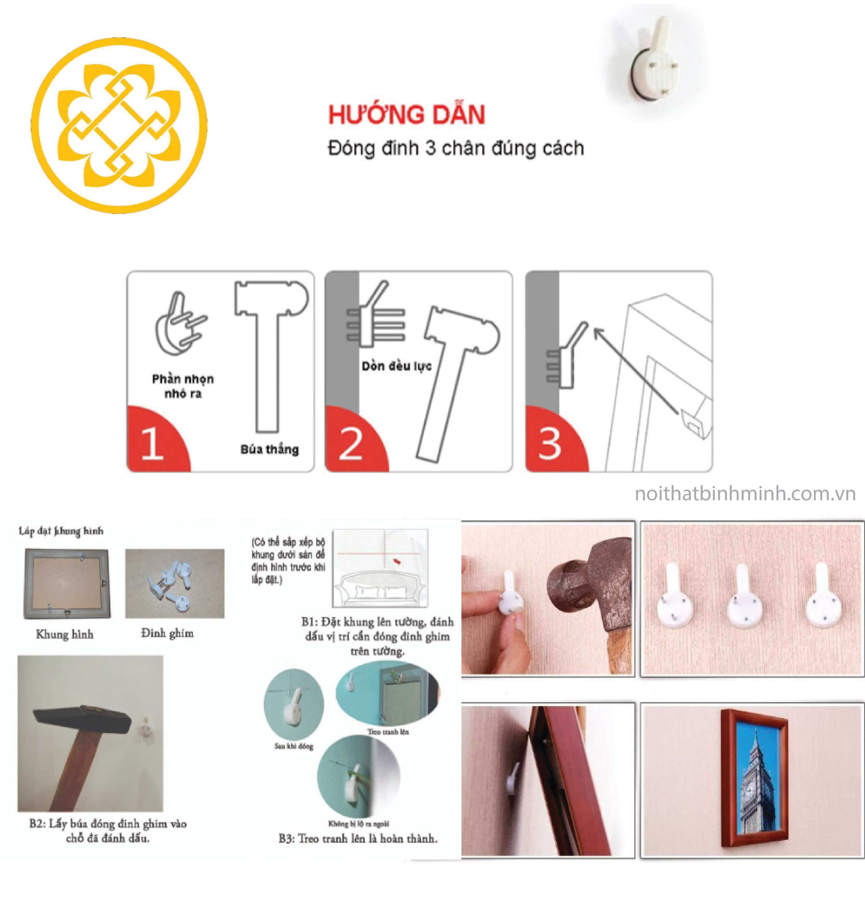 Hướng dẫn cách treo tranh tường bằng đinh 3 chân