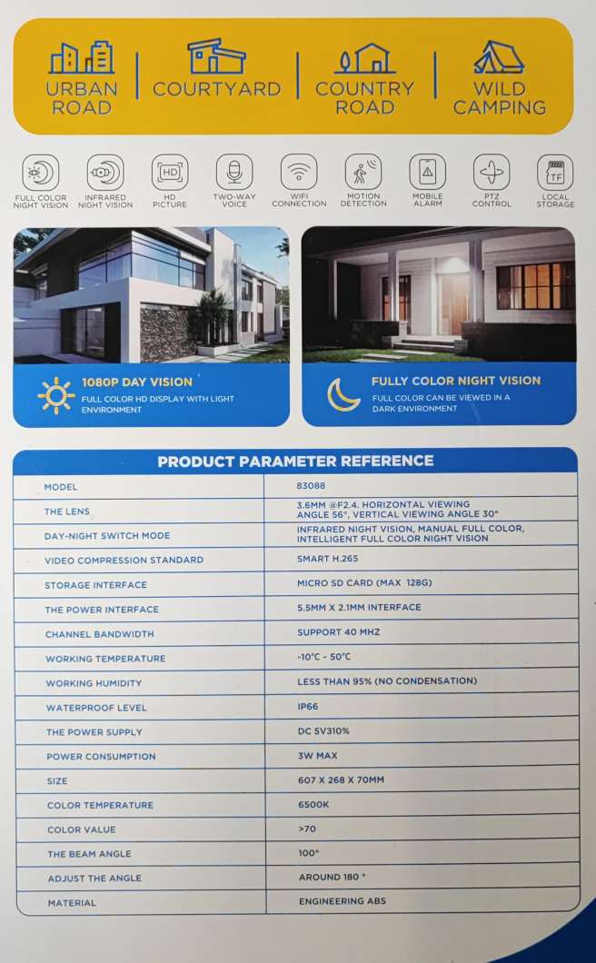 Đèn đường LED năng lượng mặt trời Jortan tích hợp camera IP Wifi - Hệ thống chiếu sáng ngoài trời thân thiện với môi trường kèm chức năng giám sát - Electromann SA