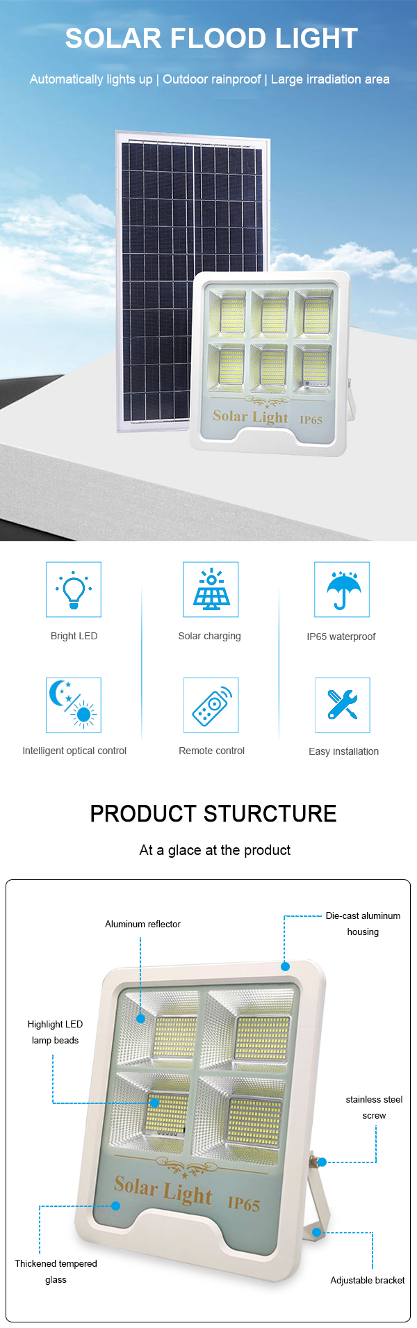 Đèn pha năng lượng mặt trời bằng nhôm đúc 50W 100W 200W 300W (2)