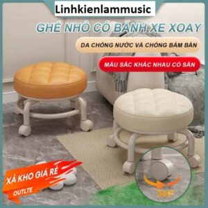 Ghế Tròn Xoay 360 độ Bệt Nhiều Màu Có Bánh Xe (Mặt Da)