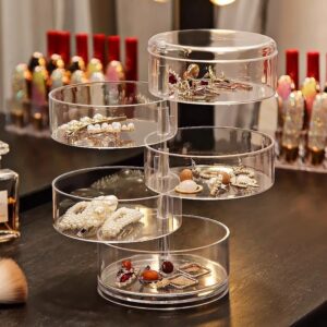 Hộp để đồ trang sức xoay 360° nhựa acrylic trong suốt 5 tầng