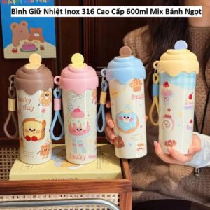 Bình Giữ Nhiệt Inox 316 Cao Cấp 600ml Mix Bánh Ngọt