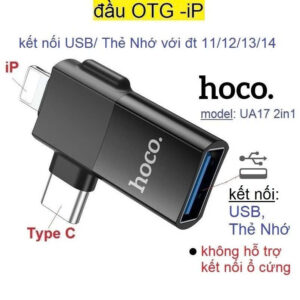 Đầu Chuyển Đổi Hoco UA17 2in1 C+L-A Type-c+Lightning Ra (USB Cái). HDDT