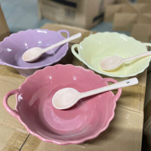 Bộ Bát/ Tô Sứ Loe Kèm Thìa Bí Ngô