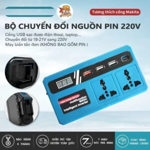 Bộ Chuyển Đổi Nguồn Pin 18V-21V Lên Điện 220V (3A+1C+2 Ổ Cắm). Không Kèm Pin