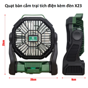 Quạt bàn cắm trại tích điện kèm đèn X23