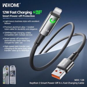 Cáp sạc nhanh 12W đèn tự ngắt WECOME WDC-128 A-L (USB ra Lightning). VN///1///k