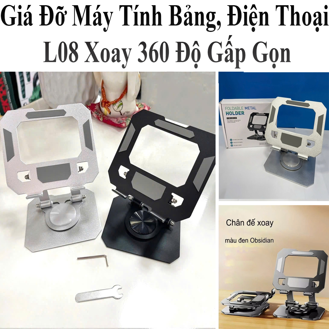 Giá Đỡ Máy Tính Bảng, Điện Thoại L08 Xoay 360 Độ Gấp Gọn Đế Tản Nhiệt Kim Loại | Giasibienhoa.com