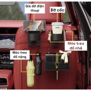 Giá đỡ cốc nước điện thoại kiêm 2 móc treo đồ treo sau ghế ô tô