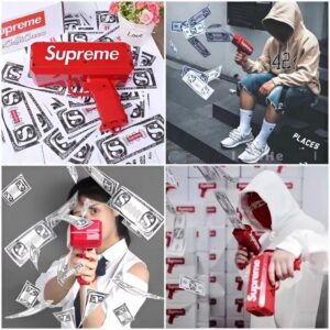 Đồ chơi Súng bắn tiền Supreme tặng kèm pin 100 Tiền