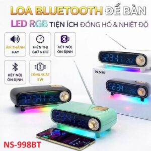 Loa Bluetooth NS-998BT LED RGB, Đồng Hồ Nhiệt Độ