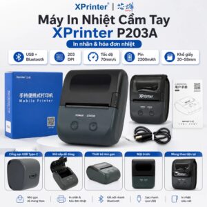 Máy In Tem Nhãn Mã Vạch Hóa Đơn Cầm Tay Xprinter P203A Kết Nối Bluetooth Điện Thoại, Khổ 58mm. Hàng đặt trong ngày