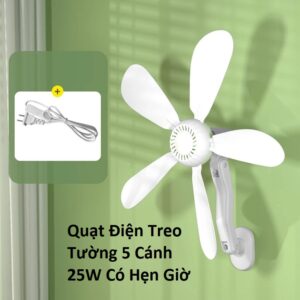 Quạt Điện Treo Tường 5 Cánh 25W Có Hẹn Giờ