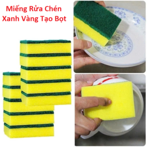 COMBO 3 Miếng Rửa Chén Xanh Vàng Tạo Bọt..HDDT