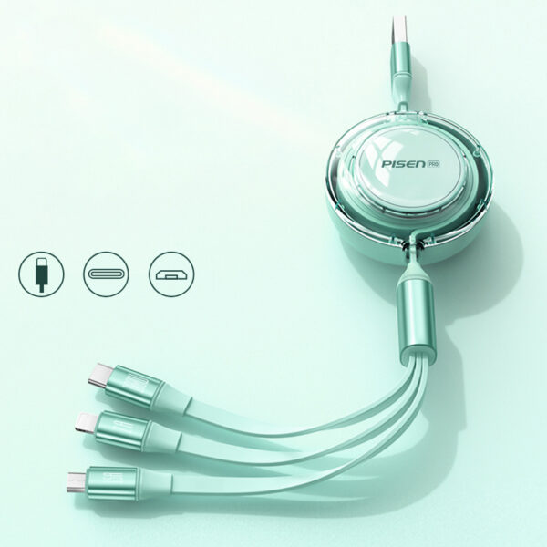 Cáp dây rút, CD 3 đầu LCM - PISEN CD Crystal 3-in-1 (Lightning/Type-C/ Micro ) 1200MM - Model : LT-AP51-1200 - Patech