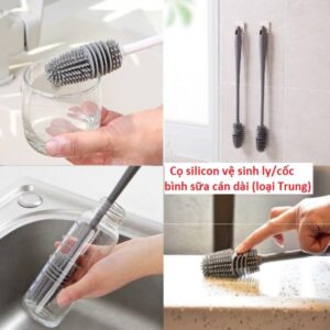 Cọ silicon vệ sinh ly/cốc bình sữa cán dài (loại Trung)
