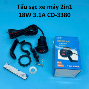 Tẩu sạc xe máy 2in1, 18W 3.1A CD-3380