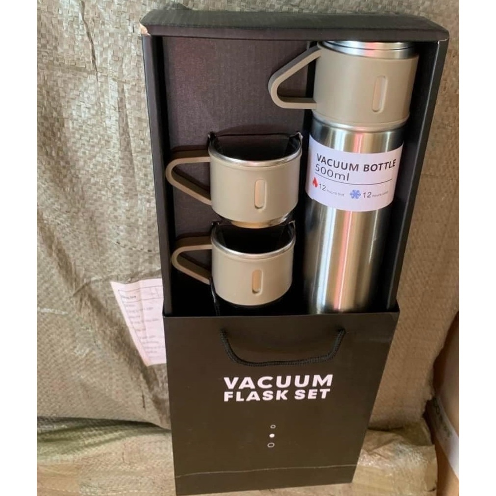 Bình giữ nhiệt VACUUM FLASK SET 500ml kèm 2 cốc - phích nước INOX tặng 2 ly cao cấp