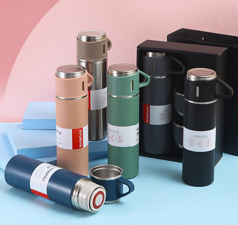 Set Bình Giữ Nhiệt + 2 Ly Cách Nhiệt Vacuum Flask 500ml Inox Cao Cấp