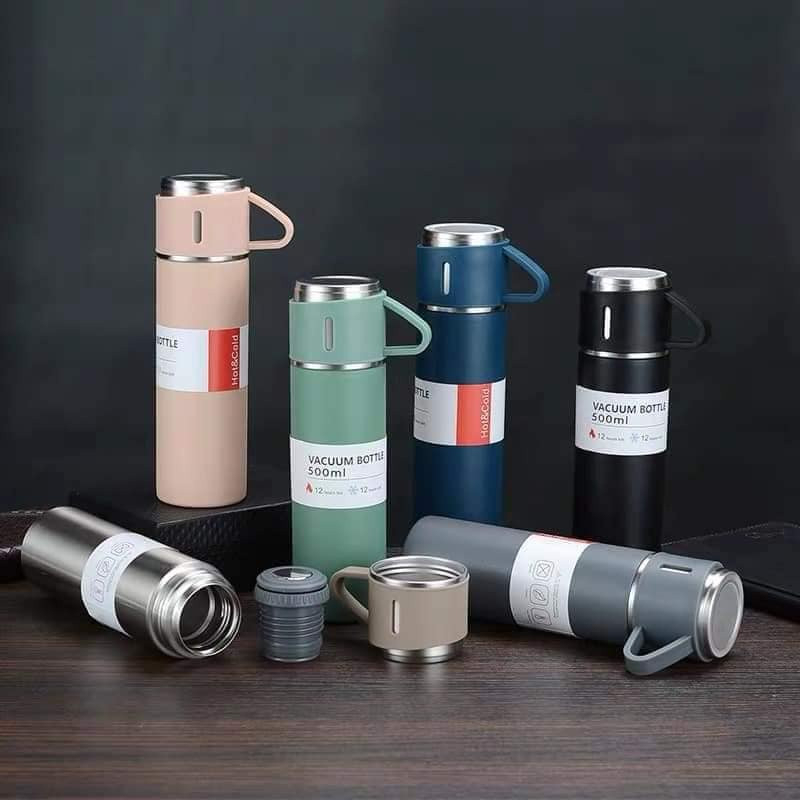 Set Bình Giữ Nhiệt + 2 Ly Cách Nhiệt Vacuum Flask 500ml Inox Cao Cấp