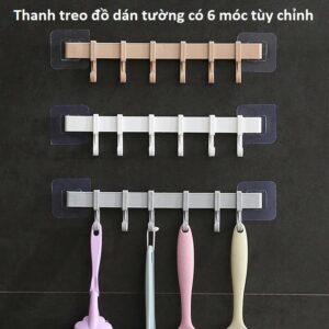Thanh treo đồ dán tường có 6 móc tùy chỉnh