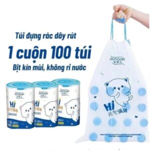 Cuộn 100 Túi Đựng Rác (Thỏ/Hi) Có Dây Kéo Loại Siêu Dày Dai Chắc Chắn.K.SI và Túi đựng Rác Màu đen (bọc 3 Cuộn 500g) Size Trung 55x65cm - Cuộn 100 Túi Rác (Thỏ/Hi)