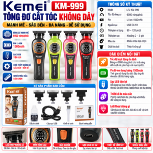 Tông Đơ Cắt Tóc Không Dây Kemei KM-999